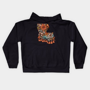 Louisiana State Design | Artist Designed Illustration Featuring Louisiana State Outline Filled With Retro Flowers with Retro Hand-Lettering Kids Hoodie